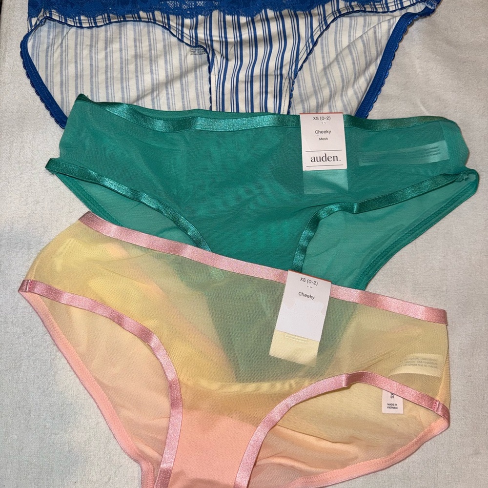 Auden Sheer Cheeky Mesh Panties and One Lace Size XS Lot of 3